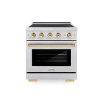 ZLINE Autograph Edition 30 in. 4.2 cu. ft. Paramount Induction Range with 4 Element Cooktop and Electric Convection Oven in Satin Stainless Steel with Polished Gold Accents, Open Box-Good Condition