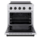 ZLINE Autograph Edition 30 in. 4.2 cu. ft. Paramount Induction Range with 4 Element Cooktop and Electric Convection Oven in Satin Stainless Steel with Matte Black Accents (SINRSZ-30-MB) front, oven open.