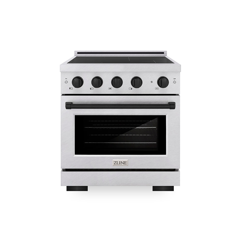 ZLINE Autograph Edition 30 in. 4.2 cu. ft. Paramount Induction Range with 4 Element Cooktop and Electric Convection Oven in Satin Stainless Steel with Matte Black Accents, Open Box-Great Condition main image.