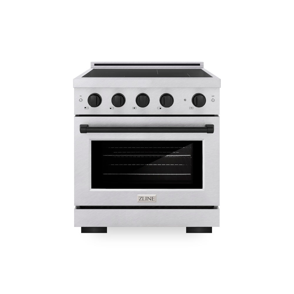ZLINE Autograph Edition 30 in. 4.2 cu. ft. Paramount Induction Range with 4 Element Cooktop and Electric Convection Oven in Satin Stainless Steel with Matte Black Accents, Open Box-Good Condition