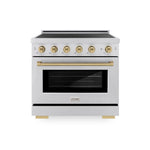 ZLINE Autograph Edition 36 in. 5.2 cu. ft. Paramount Induction Range with 5 Element Cooktop and Electric Convection Oven in Satin Stainless Steel with Champagne Bronze Accents, Open Box-Good Condition