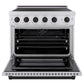 ZLINE Autograph Edition 36 in. 5.2 cu. ft. Paramount Induction Range with 5 Element Cooktop and Electric Convection Oven in Satin Stainless Steel with Matte Black Accents (SINRSZ-36-MB) front, oven open.