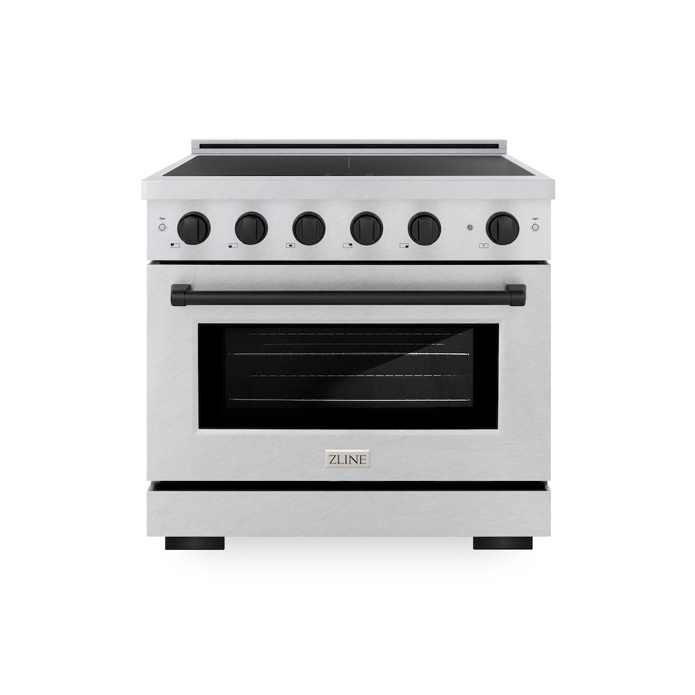 ZLINE Autograph Edition 36 in. 5.2 cu. ft. Paramount Induction Range with 5 Element Cooktop and Electric Convection Oven in Satin Stainless Steel with Matte Black Accents, Open Box-Good Condition
