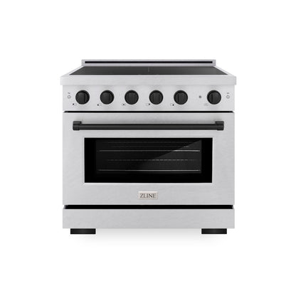 ZLINE Autograph Edition 36 in. 5.2 cu. ft. Paramount Induction Range with 5 Element Cooktop and Electric Convection Oven in Satin Stainless Steel with Matte Black Accents, Open Box-Good Condition