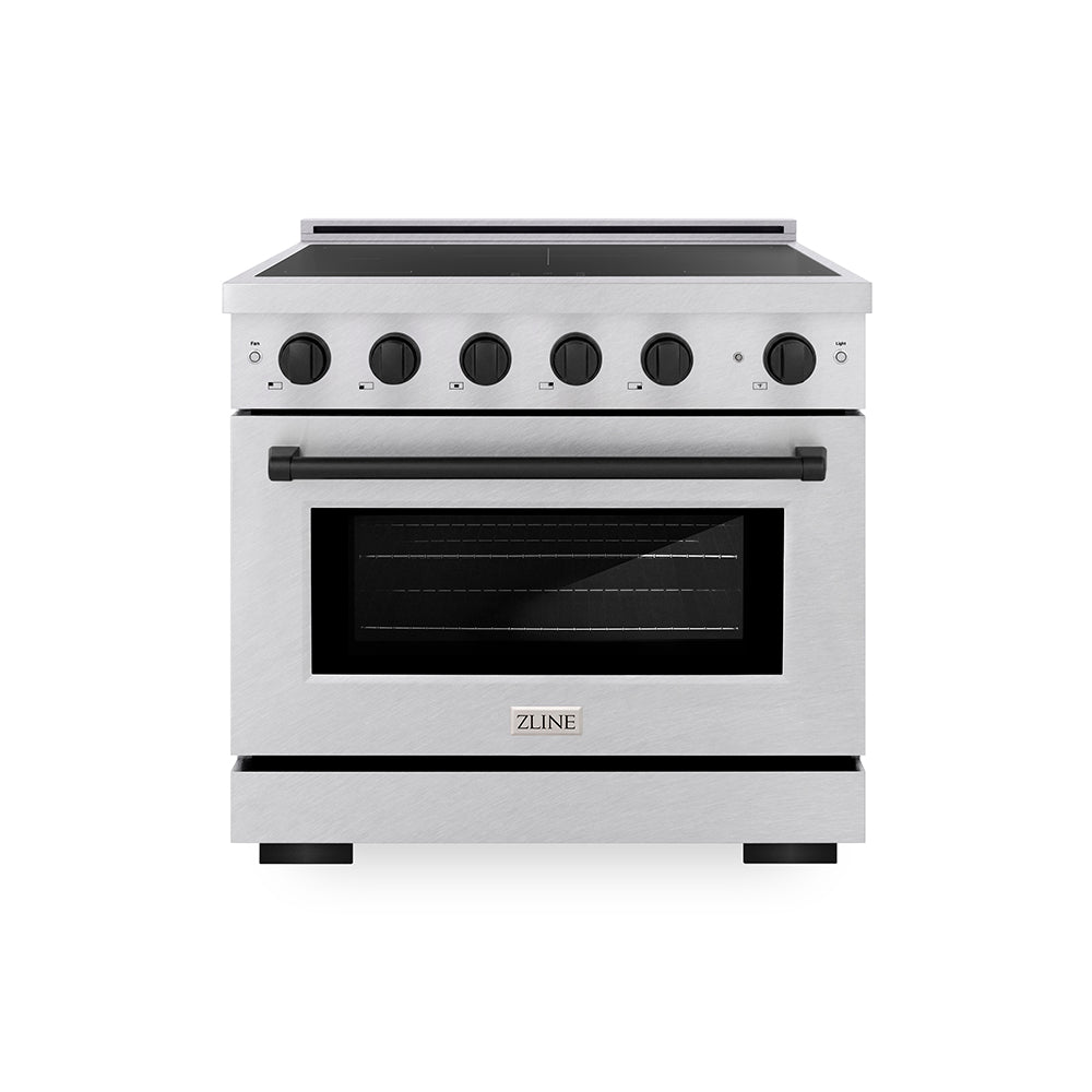 ZLINE Autograph Edition 36 in. 5.2 cu. ft. Paramount Induction Range with 5 Element Cooktop and Electric Convection Oven in Satin Stainless Steel with Matte Black Accents, Open Box-Great Condition main image.