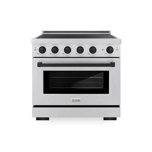 ZLINE Autograph Edition 36 in. 5.2 cu. ft. Paramount Induction Range with 5 Element Cooktop and Electric Convection Oven in Satin Stainless Steel with Matte Black Accents, Open Box-Great Condition main image.