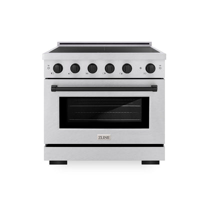 ZLINE Autograph Edition 36 in. 5.2 cu. ft. Paramount Induction Range with 5 Element Cooktop and Electric Convection Oven in Satin Stainless Steel with Matte Black Accents, Open Box-Great Condition