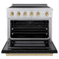 ZLINE Autograph Edition 36 in. 5.2 cu. ft. Paramount Induction Range with 5 Element Cooktop and Electric Convection Oven in Satin Stainless Steel with Black Matte Door and Champagne Bronze Accents, Open Box-Good Condition