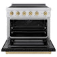 ZLINE Autograph Edition 36 in. 5.2 cu. ft. Paramount Induction Range with 5 Element Cooktop and Electric Convection Oven in Satin Stainless Steel with Black Matte Door and Champagne Bronze Accents, Open Box-Great Condition