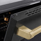 ZLINE Autograph Edition 36 in. 5.2 cu. ft. Paramount Induction Range with 5 Element Cooktop and Electric Convection Oven in Satin Stainless Steel with Black Matte Door and Champagne Bronze Accents (SINRSZ-BLM36-CB) oven door slightly open showing handle detail.