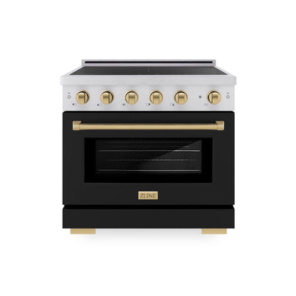 ZLINE Autograph Edition 36 in. 5.2 cu. ft. Paramount Induction Range with 5 Element Cooktop and Electric Convection Oven in Satin Stainless Steel with Black Matte Door and Champagne Bronze Accents, Open Box-Good Condition