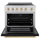ZLINE Autograph Edition 36 in. 5.2 cu. ft. Paramount Induction Range with 5 Element Cooktop and Electric Convection Oven in Satin Stainless Steel with Black Matte Door and Polished Gold Accents, Open Box-Good Condition
