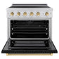 ZLINE Autograph Edition 36 in. 5.2 cu. ft. Paramount Induction Range with 5 Element Cooktop and Electric Convection Oven in Satin Stainless Steel with Black Matte Door and Polished Gold Accents, Open Box-Great Condition