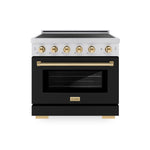 ZLINE Autograph Edition 36 in. 5.2 cu. ft. Paramount Induction Range with 5 Element Cooktop and Electric Convection Oven in Satin Stainless Steel with Black Matte Door and Polished Gold Accents, Open Box-Good Condition