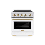 ZLINE Autograph Edition 30 in. 4.2 cu. ft. Paramount Induction Range with 4 Element Cooktop and Electric Convection Oven in Satin Stainless Steel with White Matte Door and Champagne Bronze Accents, Open Box-Good Condition