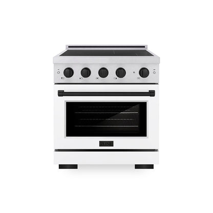 ZLINE Autograph Edition 30 in. 4.2 cu. ft. Paramount Induction Range with 4 Element Cooktop and Electric Convection Oven in Satin Stainless Steel with White Matte Door and Matte Black Accents, Open Box-Great Condition