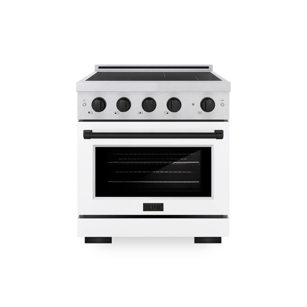 ZLINE Autograph Edition 30 in. 4.2 cu. ft. Paramount Induction Range with 4 Element Cooktop and Electric Convection Oven in Satin Stainless Steel with White Matte Door and Matte Black Accents, Open Box-Good Condition