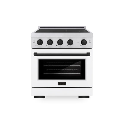 ZLINE Autograph Edition 30 in. 4.2 cu. ft. Paramount Induction Range with 4 Element Cooktop and Electric Convection Oven in Satin Stainless Steel with White Matte Door and Matte Black Accents, Open Box-Good Condition