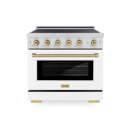 ZLINE Autograph Edition 36 in. 5.2 cu. ft. Paramount Induction Range with 5 Element Cooktop and Electric Convection Oven in Satin Stainless Steel with White Matte Door and Champagne Bronze Accents, Open Box-Great Condition