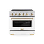ZLINE Autograph Edition 36 in. 5.2 cu. ft. Paramount Induction Range with 5 Element Cooktop and Electric Convection Oven in Satin Stainless Steel with White Matte Door and Champagne Bronze Accents, Open Box-Good Condition