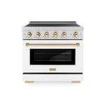 ZLINE Autograph Edition 36 in. 5.2 cu. ft. Paramount Induction Range with 5 Element Cooktop and Electric Convection Oven in Satin Stainless Steel with White Matte Door and Polished Gold Accents, Open Box-Good Condition