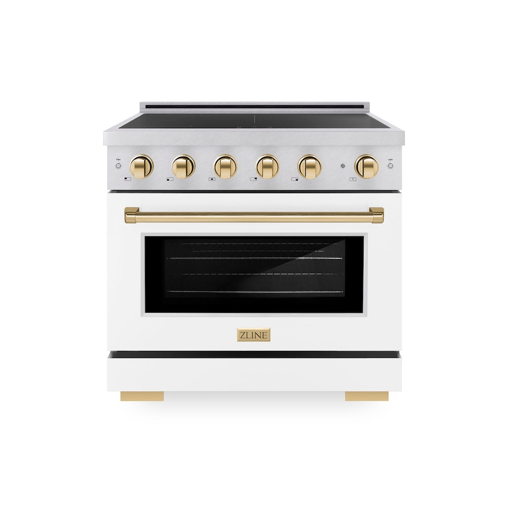 ZLINE Autograph Edition 36 in. 5.2 cu. ft. Paramount Induction Range with 5 Element Cooktop and Electric Convection Oven in Satin Stainless Steel with White Matte Door and Polished Gold Accents, Open Box-Good Condition