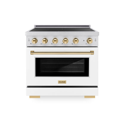 ZLINE Autograph Edition 36 in. 5.2 cu. ft. Paramount Induction Range with 5 Element Cooktop and Electric Convection Oven in Satin Stainless Steel with White Matte Door and Polished Gold Accents, Open Box-Great Condition