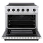 ZLINE Autograph Edition 36 in. 5.2 cu. ft. Paramount Induction Range with 5 Element Cooktop and Electric Convection Oven in Satin Stainless Steel with White Matte Door and Matte Black Accents (SINRSZ-WM-36-MB) front, oven open.