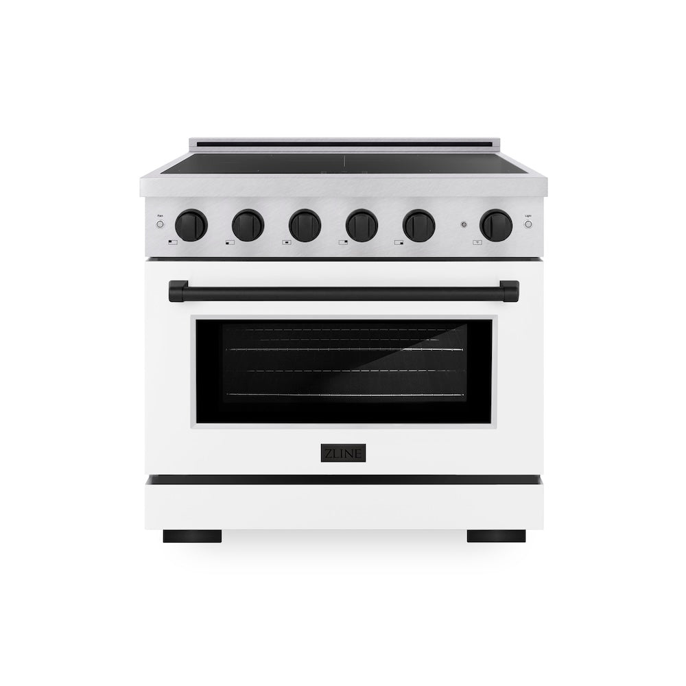 ZLINE Autograph Edition 36 in. 5.2 cu. ft. Paramount Induction Range with 5 Element Cooktop and Electric Convection Oven in Satin Stainless Steel with White Matte Door and Matte Black Accents, Open Box-Good Condition