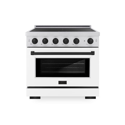 ZLINE Autograph Edition 36 in. 5.2 cu. ft. Paramount Induction Range with 5 Element Cooktop and Electric Convection Oven in Satin Stainless Steel with White Matte Door and Matte Black Accents, Open Box-Good Condition