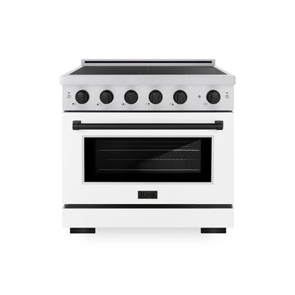 ZLINE Autograph Edition 36 in. 5.2 cu. ft. Paramount Induction Range with 5 Element Cooktop and Electric Convection Oven in Satin Stainless Steel with White Matte Door and Matte Black Accents, Open Box-Great Condition