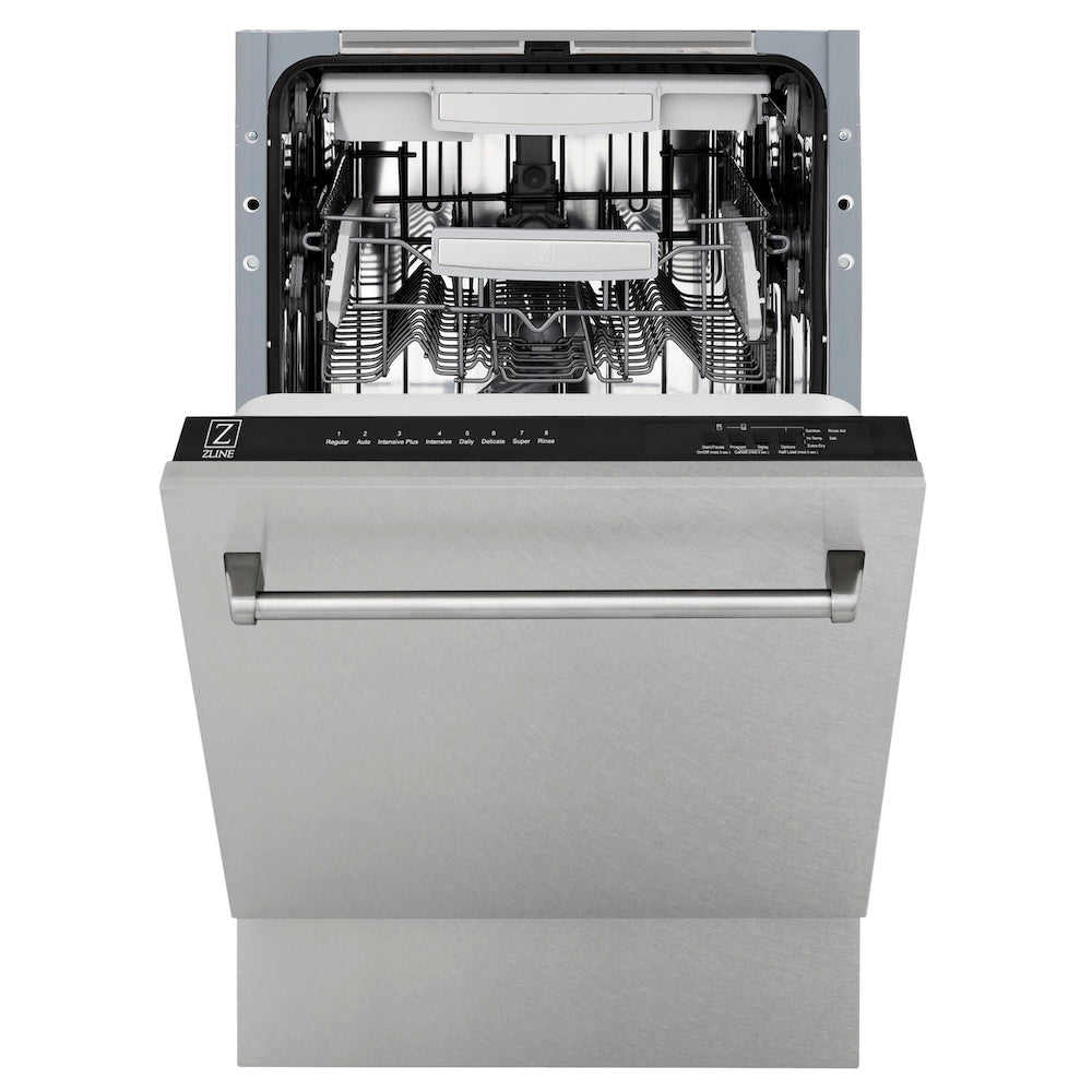 ZLINE 18 in. Tallac Series 3rd Rack Top Control Dishwasher with Satin Stainless Steel Panel and Stainless Steel Tub, 51dBa (DWV-SN-18)