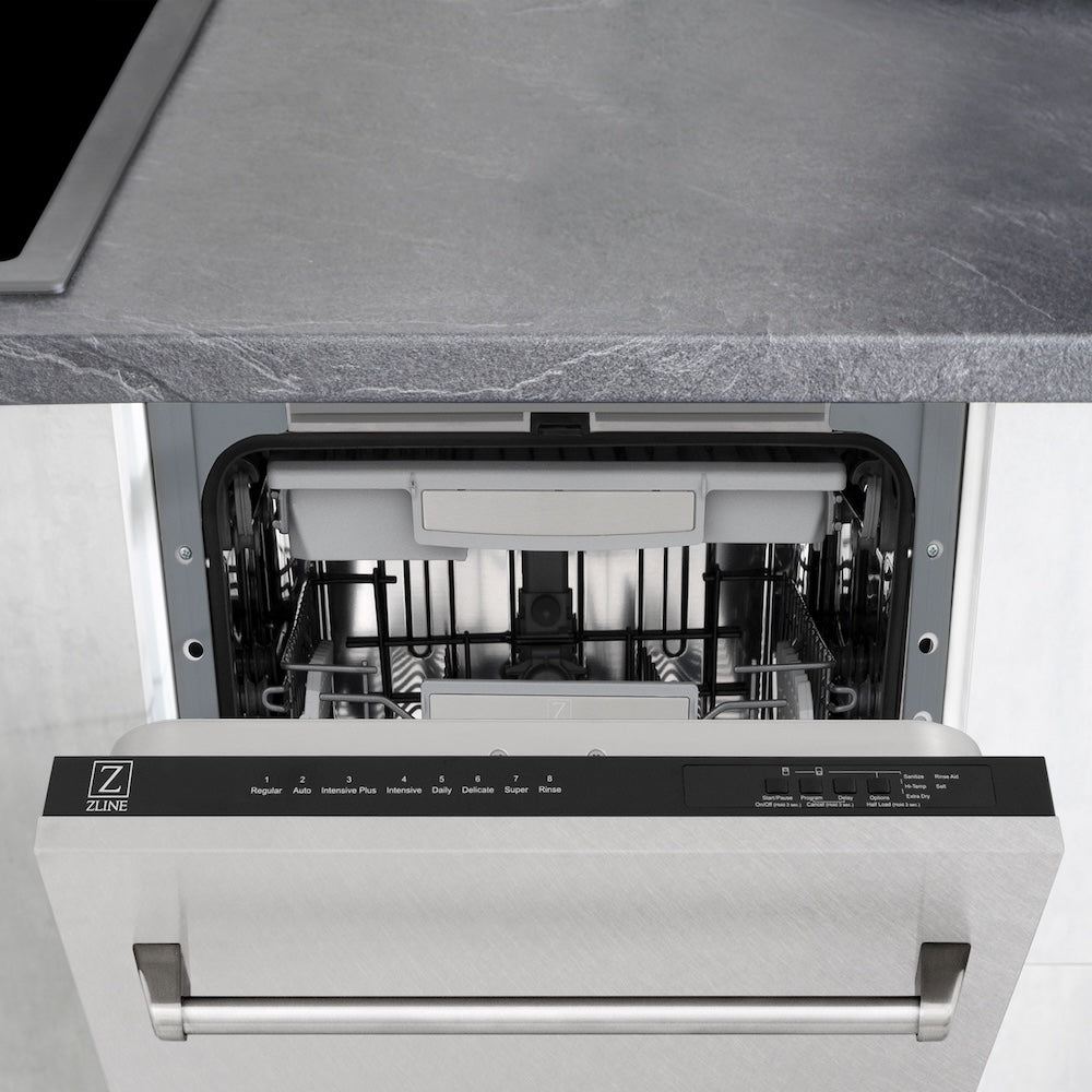 ZLINE 18 in. Tallac Series 3rd Rack Top Control Dishwasher with Satin Stainless Steel Panel and Stainless Steel Tub, 51dBa (DWV-SN-18)