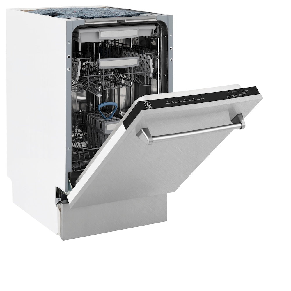 ZLINE 18 in. Tallac Series 3rd Rack Top Control Dishwasher with Satin Stainless Steel Panel and Stainless Steel Tub, 51dBa (DWV-SN-18)