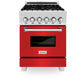 ZLINE 24 in. 2.8 cu. ft. Legacy Dual Fuel Range with 4 Burner Gas Cooktop and Electric Convection Oven in Satin Stainless Steel and Red Matte Door (RAS-RM-24) front.