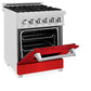 ZLINE 24 in. 2.8 cu. ft. Legacy Dual Fuel Range with 4 Burner Gas Cooktop and Electric Convection Oven in Satin Stainless Steel and Red Matte Door (RAS-RM-24)