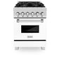 ZLINE 24 in. 2.8 cu. ft. Legacy Dual Fuel Range with 4 Burner Gas Cooktop and Electric Convection Oven in Satin Stainless Steel and White Matte Door (RAS-WM-24) front.