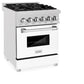 ZLINE 24 in. 2.8 cu. ft. Legacy Dual Fuel Range with 4 Burner Gas Cooktop and Electric Convection Oven in Satin Stainless Steel and White Matte Door (RAS-WM-24) side.