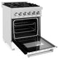 ZLINE 24 in. 2.8 cu. ft. Legacy Dual Fuel Range with 4 Burner Gas Cooktop and Electric Convection Oven in Satin Stainless Steel and White Matte Door (RAS-WM-24) side, oven open.