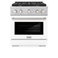 ZLINE 30 in. 4.2 cu. ft. Paramount Dual Fuel Range with 4 Burner Gas Cooktop and Electric Convection Oven in Satin Stainless Steel with White Matte Door (SDRS-WM-30) front.