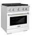 ZLINE 30 in. 4.2 cu. ft. Paramount Dual Fuel Range with 4 Burner Gas Cooktop and Electric Convection Oven in Satin Stainless Steel with White Matte Door (SDRS-WM-30) side.