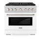 ZLINE 36 in. 5.2 cu. ft. Paramount Dual Fuel Range with 6 Burner Gas Cooktop and Electric Convection Oven in Satin Stainless Steel with White Matte Door (SDRS-WM-36) front.