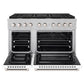 ZLINE 48 in. 6.7 cu. ft. Paramount Double Oven Dual Fuel Range with 8 Burner Gas Cooktop in Satin Stainless Steel with White Matte Doors (SDRS-WM-48) front, oven open.