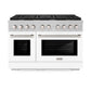 ZLINE 48 in. 6.7 cu. ft. Paramount Double Oven Dual Fuel Range with 8 Burner Gas Cooktop in Satin Stainless Steel with White Matte Doors (SDRS-WM-48) front.