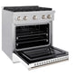 ZLINE 30 in. 4.2 cu. ft. Paramount Gas Range with 4 Burner Cooktop and Convection Gas Oven in Satin Stainless Steel with White Matte Door (SGRS-WM-30) side, open.