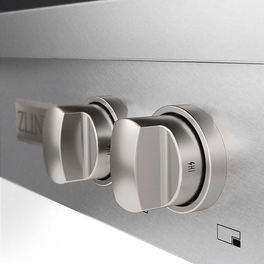 ZLINE 30 in. Paramount Gas Rangetop with 4 Burner DuoPro™ Cooktop in Satin Stainless Steel (PSRTS-30) control knobs.