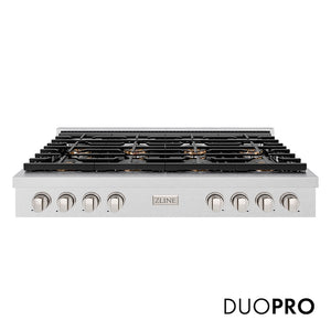 ZLINE 48 in. Paramount Gas Rangetop with 8 Burner DuoPro™ Cooktop in Satin Stainless Steel (PSRTS-48) main image.