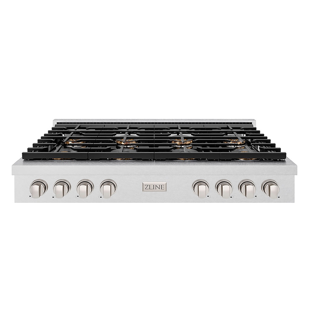 ZLINE 48 in. Paramount Gas Rangetop with 8 Burner DuoPro™ Cooktop in Satin Stainless Steel (PSRTS-48) front.