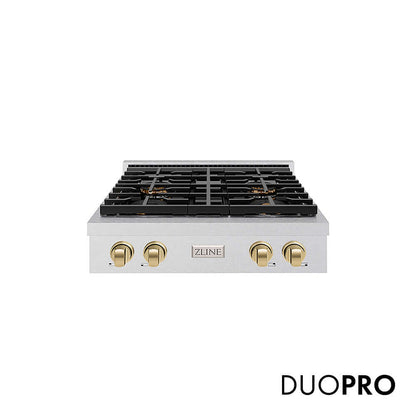 ZLINE Autograph Edition 30 in. Paramount Gas Rangetop with 4 Burner DuoPro™ Cooktop in Satin Stainless Steel and Champagne Bronze Accents, Open Box-Good Condition