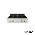 ZLINE Autograph Edition 30 in. Paramount Gas Rangetop with 4 Burner DuoPro™ Cooktop in Satin Stainless Steel and Champagne Bronze Accents, Open Box-Great Condition